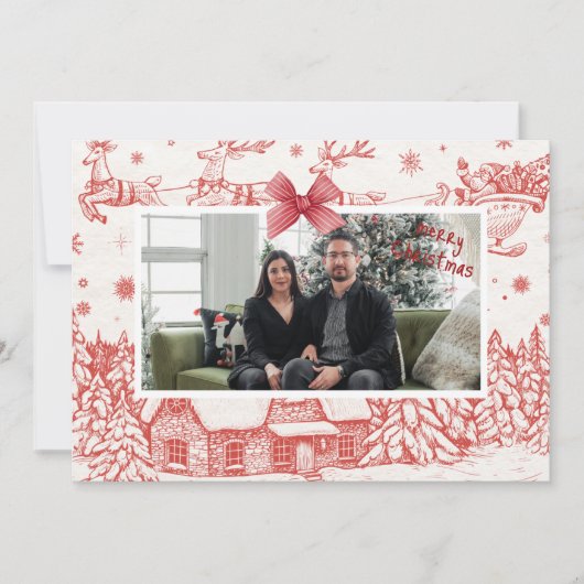 Rode en beige vintage kerst Kaart (Voorkant)