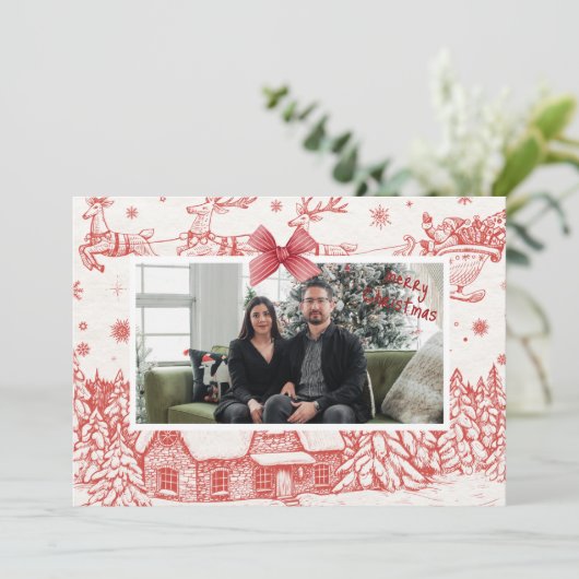 Rode en beige vintage kerst Kaart (Staand voorkant)