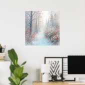 Rode en Besneeuwde Bos - Impressionistische Kunst Poster (Thuiskantoor)