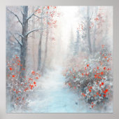 Rode en Besneeuwde Bos - Impressionistische Kunst Poster (Voorkant)