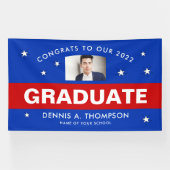 Rode en blauwe Afstuderen Custo Spandoek (Horizontaal)