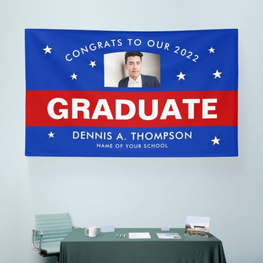 Rode en blauwe Afstuderen Custo Spandoek (Beurs)