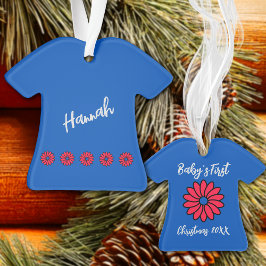 Rode en blauwe baby voor de eerste kerst ornament