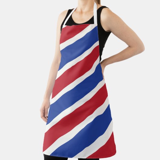 Rode en Blauwe Barber Pole Stripes Schort (Insitu)