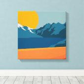rode en blauwe bergkunst - Retrolandschap Canvas Afdruk (Insitu (Houten vloer))