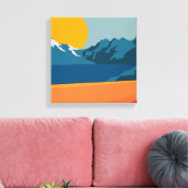 rode en blauwe bergkunst - Retrolandschap Canvas Afdruk (Insitu (Woonkamer))