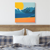 rode en blauwe bergkunst - Retrolandschap Canvas Afdruk (Insitu (Slaapkamer))