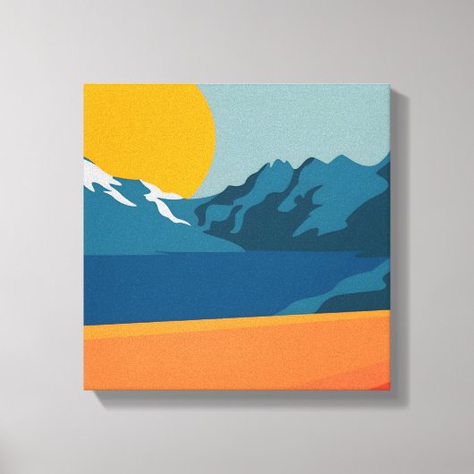 rode en blauwe bergkunst - Retrolandschap Canvas Afdruk (Voorkant)