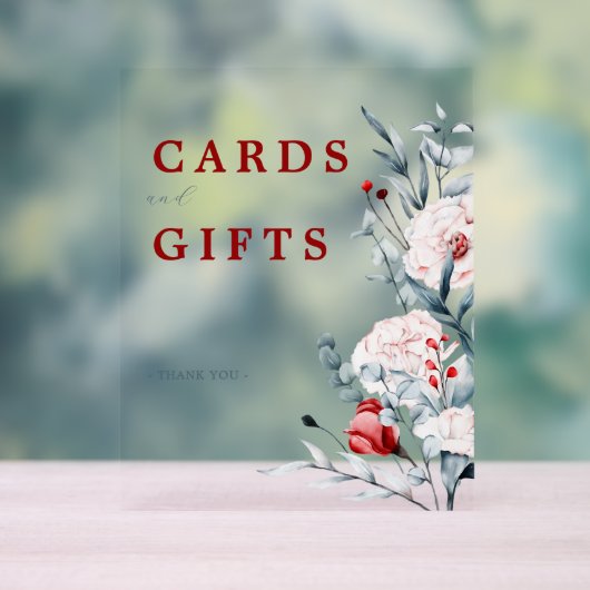 Rode en blauwe bloem bloemen trouwkaarten en gesch acryl bord (Neutraal)