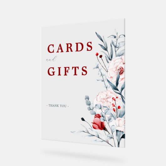 Rode en blauwe bloem bloemen trouwkaarten en gesch acryl bord (Hoek)