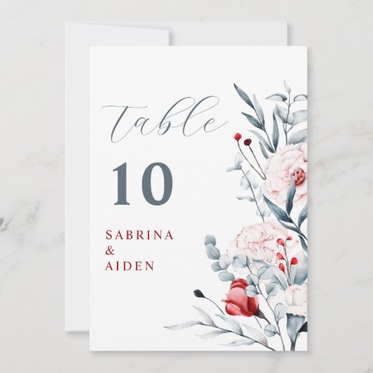 Rode en Blauwe Bloem Bloemen Trouwtafel Nummer (Voorkant)