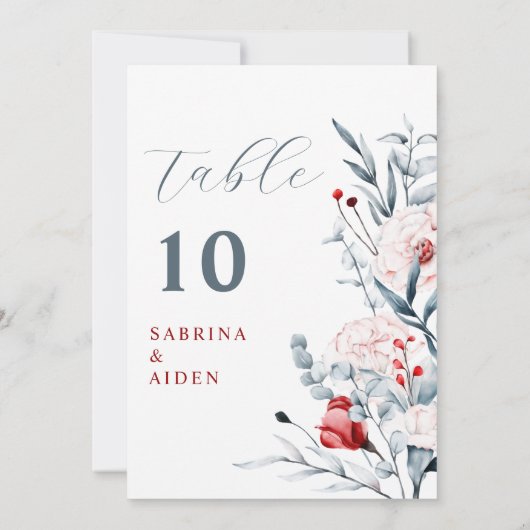 Rode en Blauwe Bloem Bloemen Trouwtafel Nummer (Achterkant)