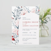 Rode en blauwe bloem bloemenboog bruiloft kaart (Staand voorkant)