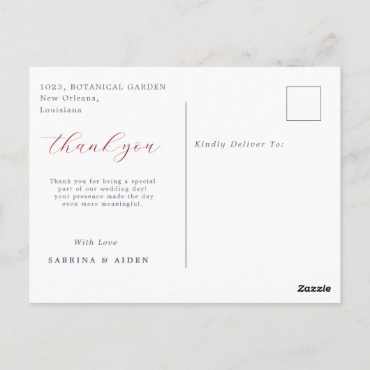 Rode en blauwe bloem bloemenbruiloft bedankt briefkaart (Achterkant)