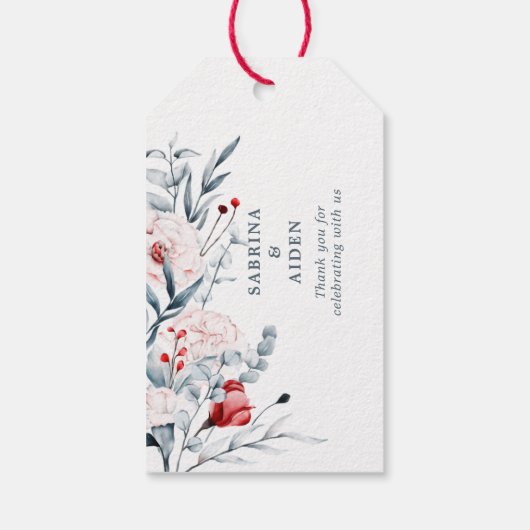 Rode en blauwe bloem bloemenbruiloft bedankt cadeaulabel (Achterkant)