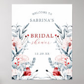 Rode en Blauwe Bloem Bloemige Bruiloft Welkom Poster (Voorkant)