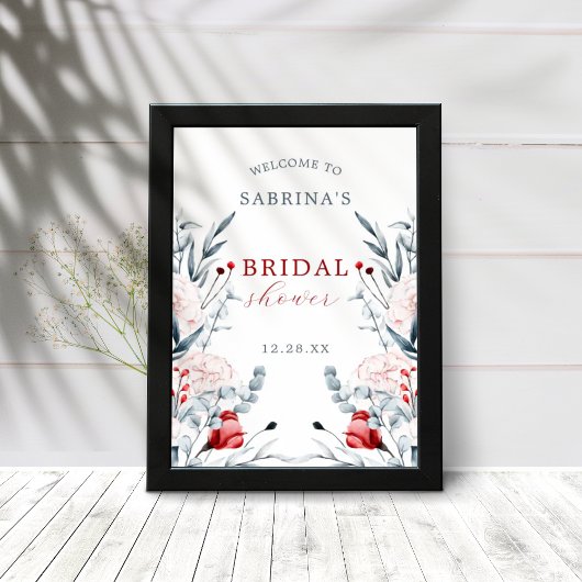 Rode En Blauwe Bloem Bloemrijke Bruids Shower Welk Poster