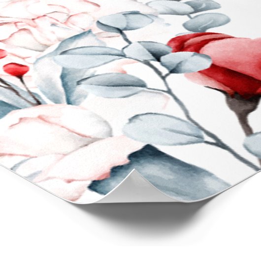 Rode En Blauwe Bloem Bloemrijke Bruidsdouche Welko Poster (Hoek)