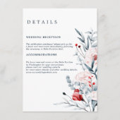 Rode en Blauwe Bloem Bloemstuk Bruiloft Details Informatiekaartje (Voorkant)