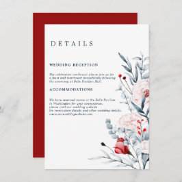 Rode en Blauwe Bloem Bloemstuk Bruiloft Details Informatiekaartje