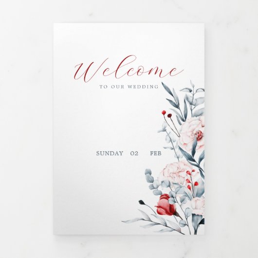 Rode en Blauwe Bloem Bloemstuk Bruiloft Drieluik Aankondiging (Cover)