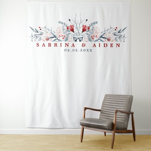 Rode en Blauwe Bloem Bloemstuk Bruiloft Wandkleed (In situ)