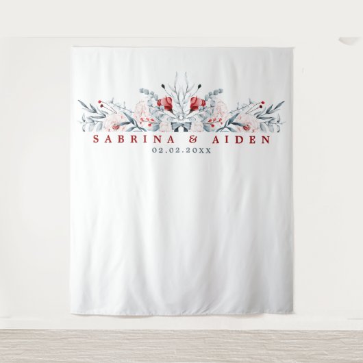 Rode en Blauwe Bloem Bloemstuk Bruiloft Wandkleed (Voorkant)