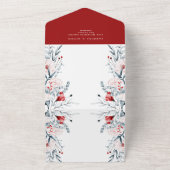 Rode en blauwe bloemen bruiloft all in one uitnodiging (Buitenkant)