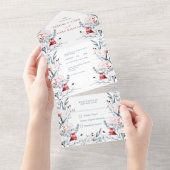 Rode en blauwe bloemen bruiloft all in one uitnodiging (Afscheurbaar)