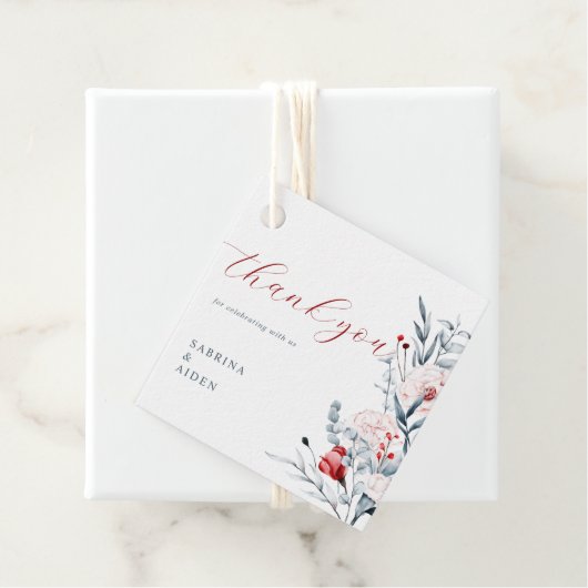 Rode en blauwe bloemen bruiloft bedankjes labels (In situ)