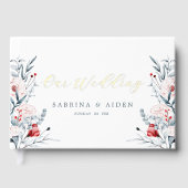 Rode en blauwe bloemen bruiloft gastenboek (Voorkant)