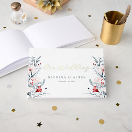 Rode en blauwe bloemen bruiloft gastenboek