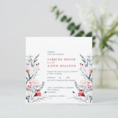 Rode en blauwe bloemen bruiloft kaart (Staand voorkant)