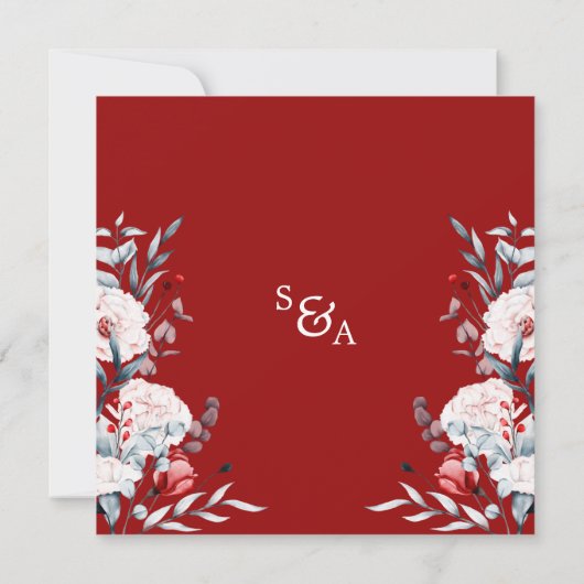 Rode en blauwe bloemen bruiloft kaart (Achterkant)