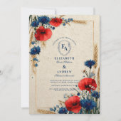  rode en blauwe bloemen bruiloft kaart (Voorkant)