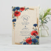  rode en blauwe bloemen bruiloft kaart (Staand voorkant)