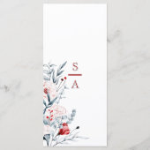 Rode en blauwe bloemen bruiloft menu (Achterkant)