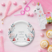 Rode en blauwe bloemen bruiloft papieren bordje (Feest)