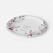 Rode en blauwe bloemen bruiloft papieren bordje (Gekanteld)