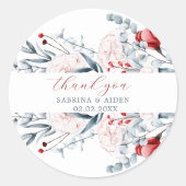 Rode en blauwe bloemen bruiloft ronde sticker (Voorkant)