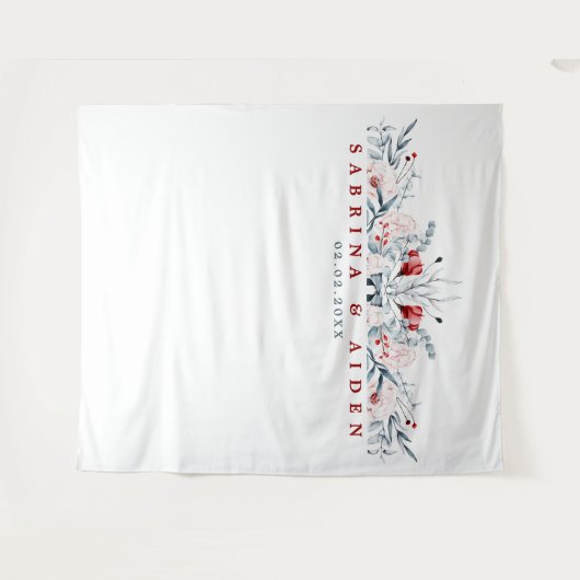 Rode en blauwe bloemen bruiloft wandkleed (Voorkant (horizontaal))