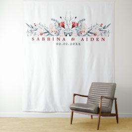 Rode en blauwe bloemen bruiloft wandkleed