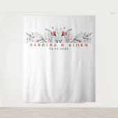 Rode en blauwe bloemen bruiloft wandkleed (Voorkant)