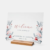 Rode en blauwe bloemen bruiloft welkom acryl bord (Hoek)