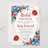 Rode en Blauwe Bloemen Frame Bruidsshower Kaart (Voorkant)