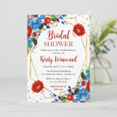 Rode en Blauwe Bloemen Frame Bruidsshower Kaart (Staand voorkant)