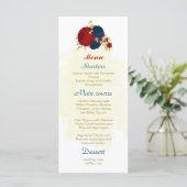 rode en blauwe bloemen goudbladeren bruiloft menu (Staand voorkant)