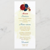 rode en blauwe bloemen goudbladeren bruiloft menu (Voorkant)