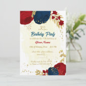 rode en blauwe bloemen goudbladeren verjaart kaart (Staand voorkant)