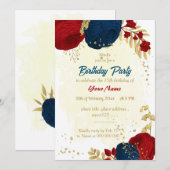 rode en blauwe bloemen goudbladeren verjaart kaart (Voorkant / Achterkant)